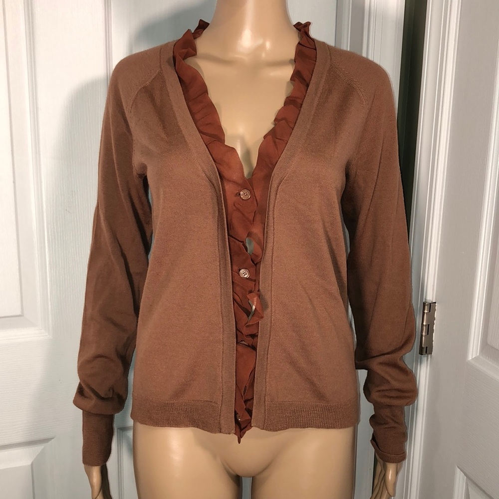 J. Crew Brown Wool/Silk Cardigan M